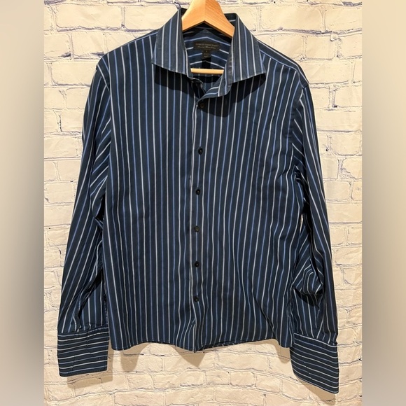 Express mens button up shirt long sleeve Black Blue Size Large 16-16.5 - Picture 1 of 5